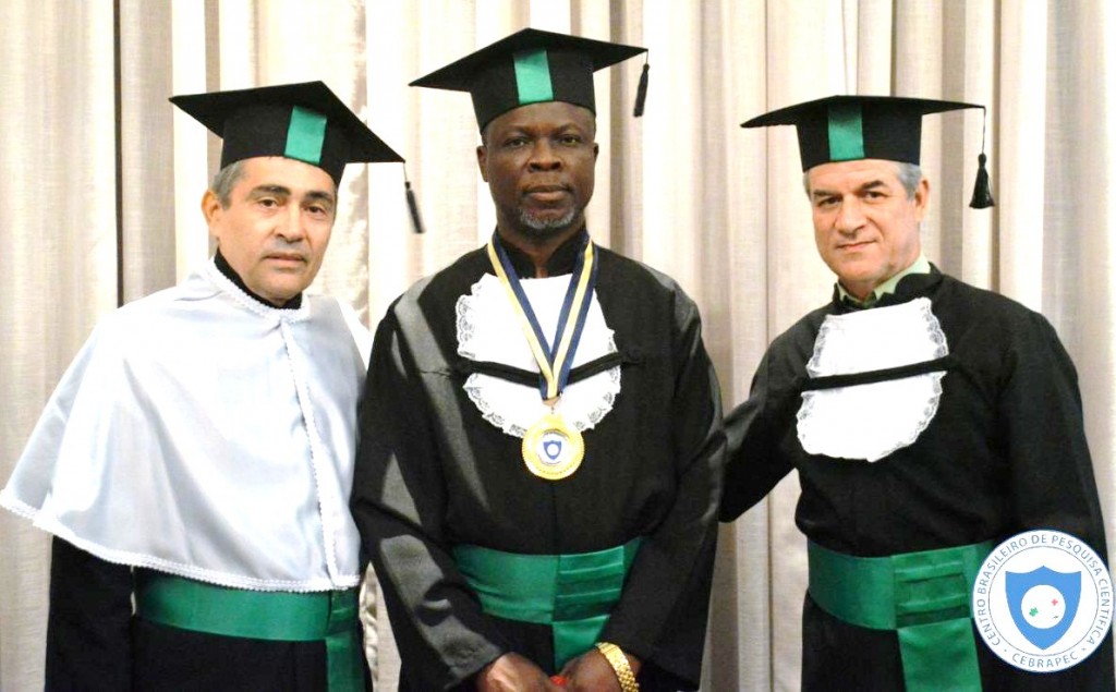 Dr. Koovi, center, flanked by two unidentified scholars in attendance.